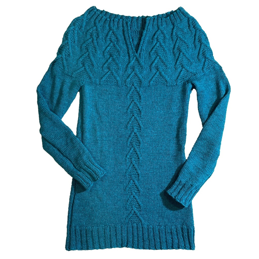 BNWOT Hand Knit Tunic Sweater in Teal Heather Green Size S